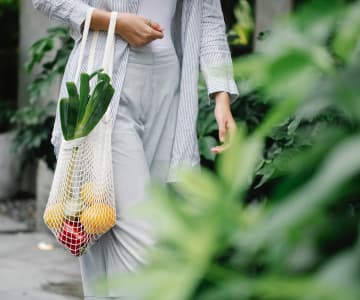 bag with fruits naer of brunch